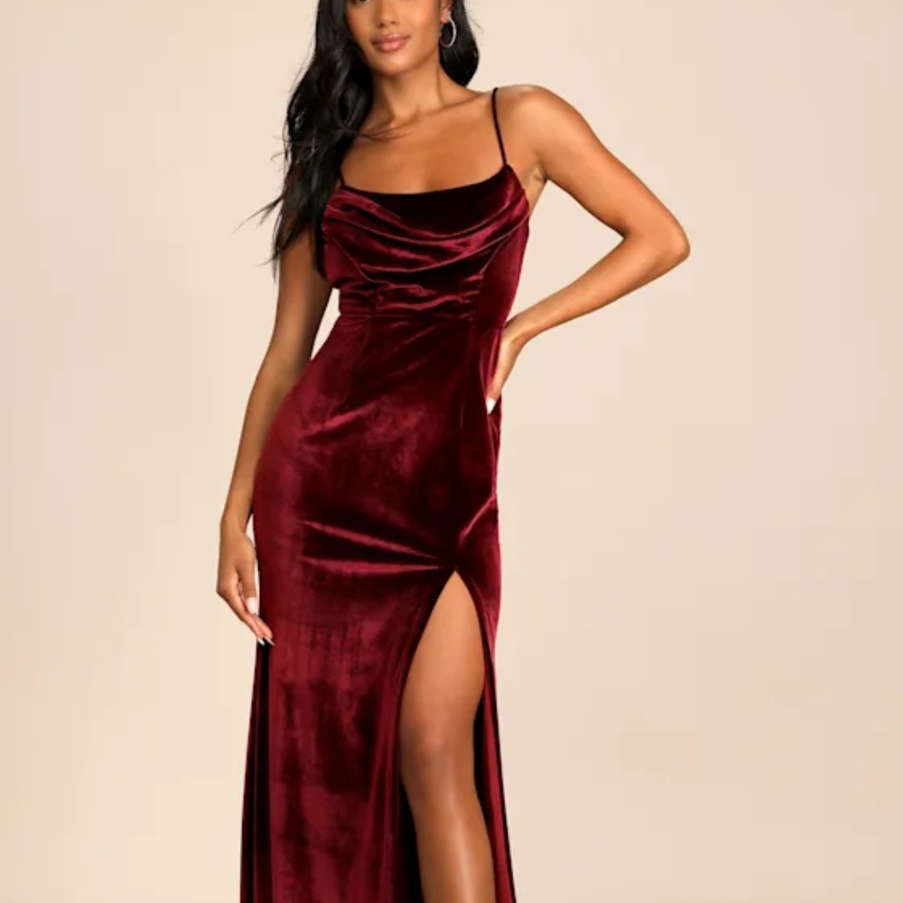 Lulu's Velvet Cowl Neck Mermaid Maxi Dress